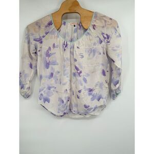 Rebecca Taylor Silk Floral Watercolor V Neck Blouse Lavender Sz 8 NWT $245